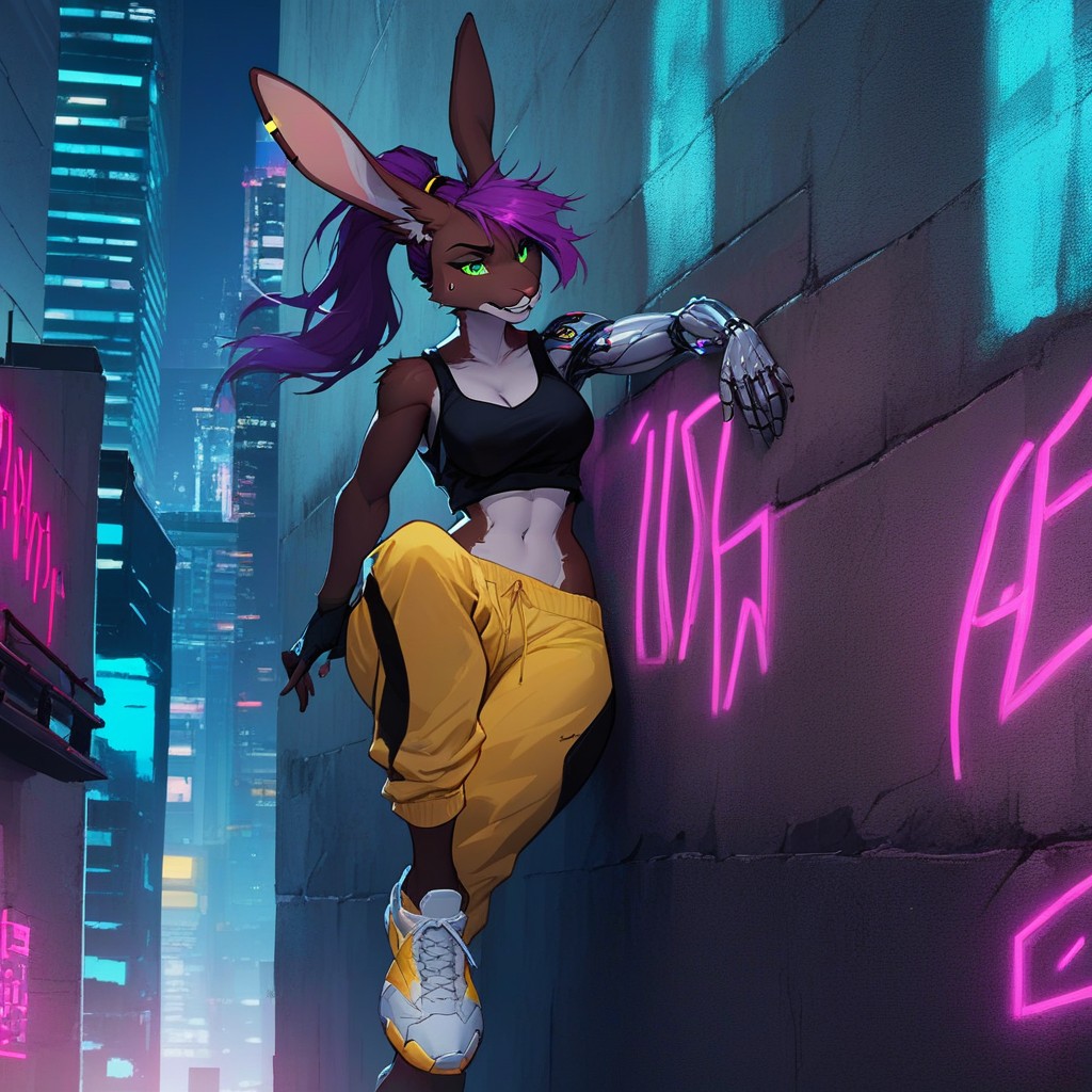 Female, Yellow Loose Sweatpants, She Is In Mid-air Furry AI Porn