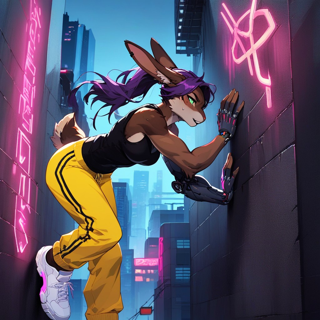 Crawling The City Wall On All Fours, She Is In Mid-air, 18+ ファーリーAIポルノ