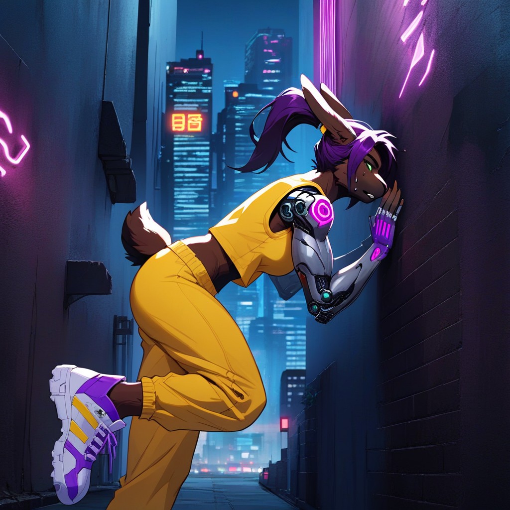 Thick Fit Body, Her Hands And Feet On The City Wall, 18+ ファーリーAIポルノ