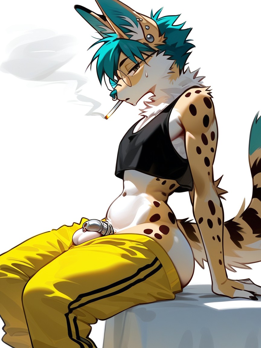 No Nipples, Teal Inner Ear, Side View Furry AI Porn