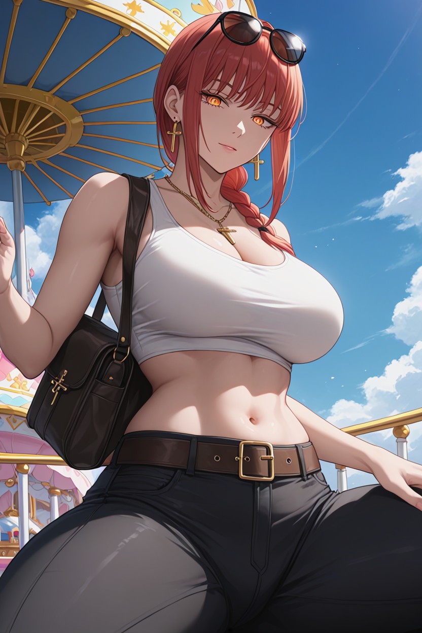 And Black Sunglasses On Her Head, Spread Legs Stance, Soft Shadow AI Porn