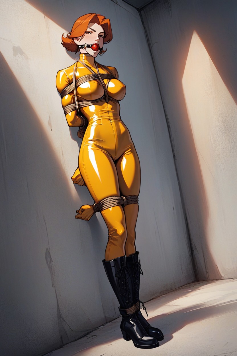 Longue Cuissarde Orange, Full Body, Corps Huilé Hentai AI Porn