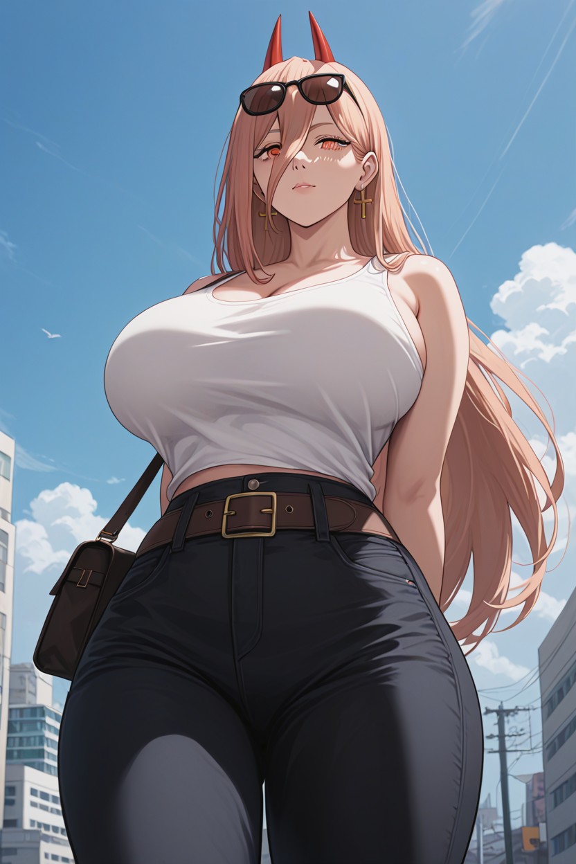 Eyes Half Closed, Wears A White Tank Top, Soft Light AI Porn