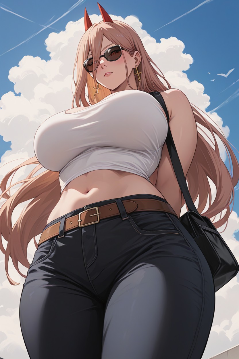 Look Away, Standing, And Black Sunglasses On Her Head AI Porn