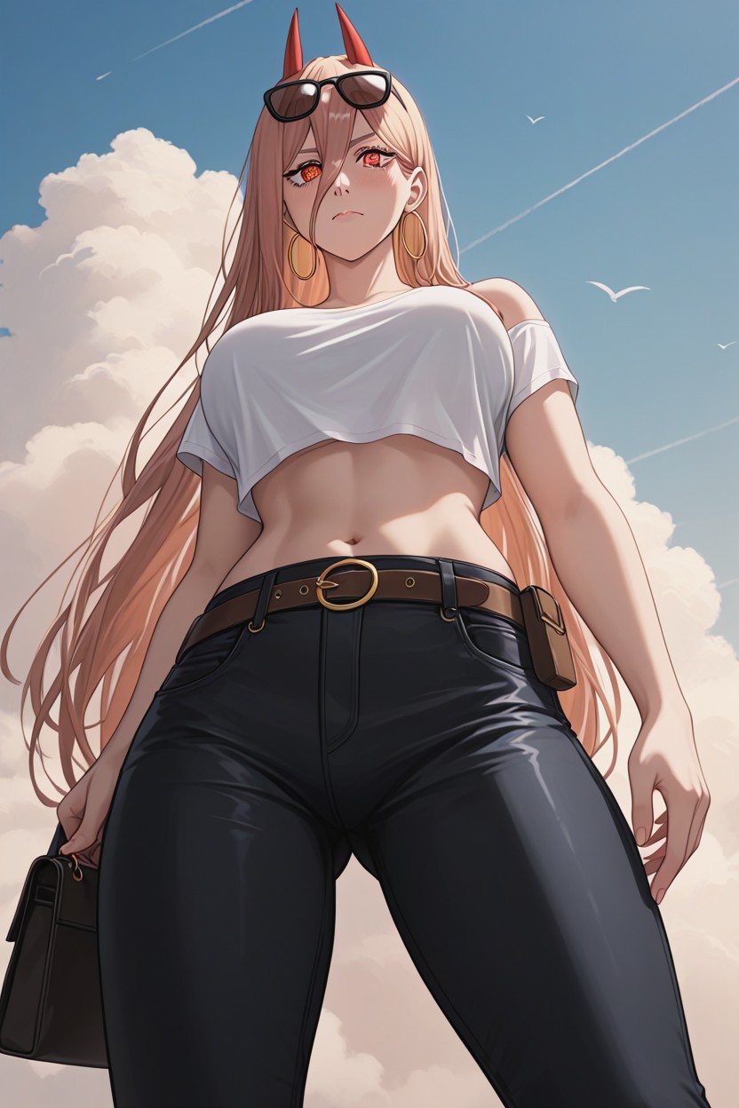 And Black Sunglasses On Her Head, Large Breast, Evening AI Porn