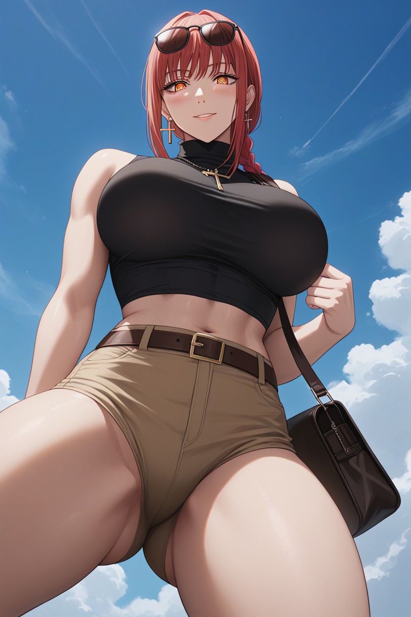 Spread Legs Stance, And Black Sunglasses On Her Head, Eyes Half Closed AI Porn
