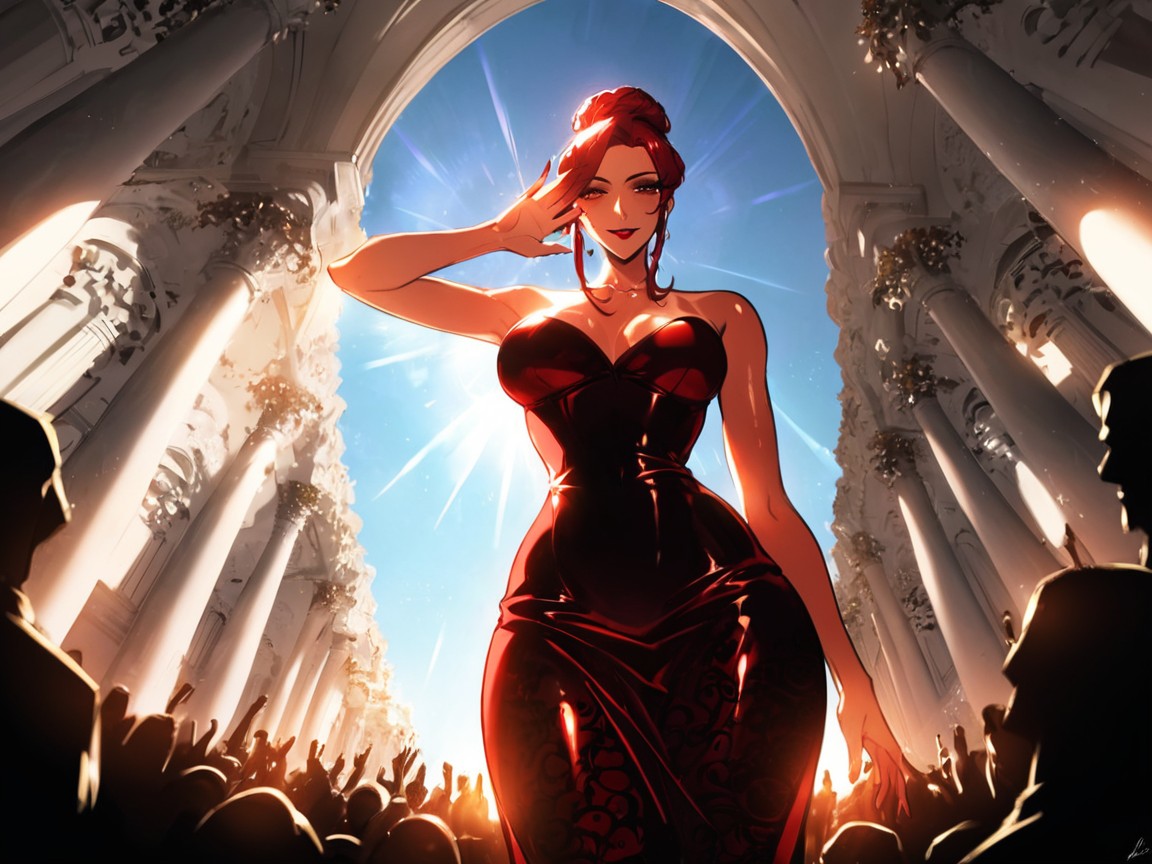 Luz Volumétrica, Woman Waving To Crowd, Fantasy Setting Porno latina IA