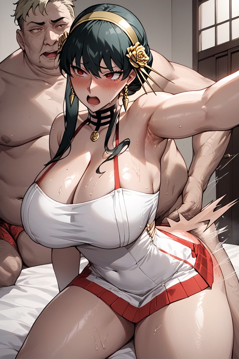 Slap, Round, Yor Briar Wear White Party Costume Hentai AI Porn