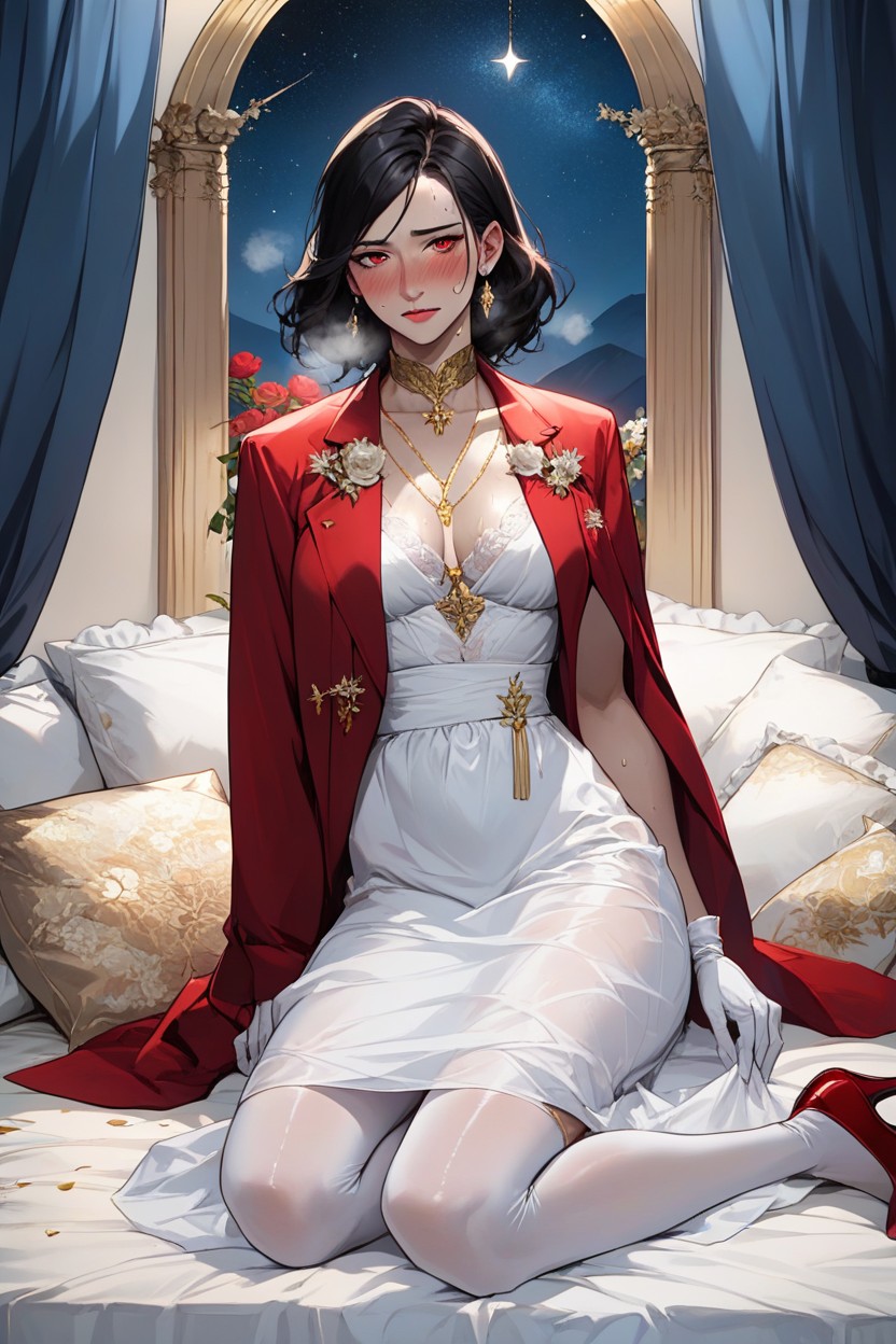 Steamy Breath, Intense Red Eyes, White Bedsheets Hentai AI Porn