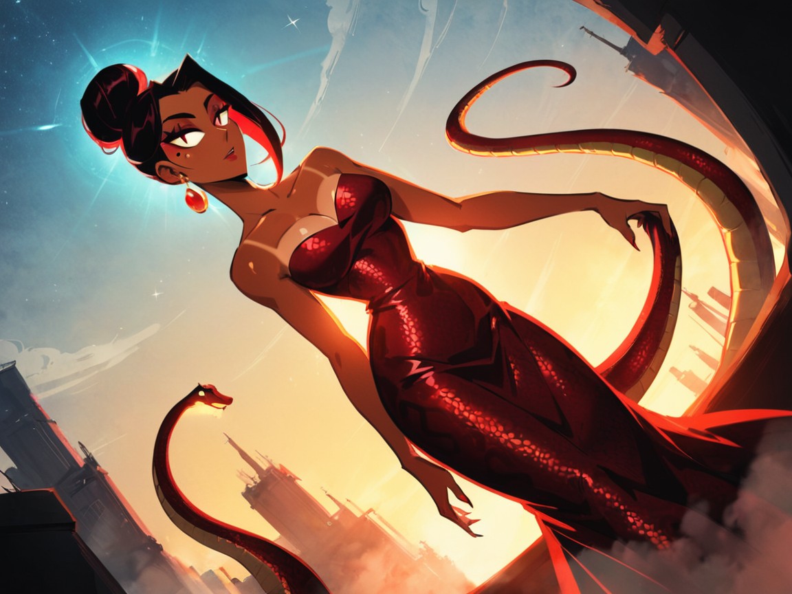 Statuesque Body, Spaceport Landing Dock Background, Vibrant Colors Latina KI Porno