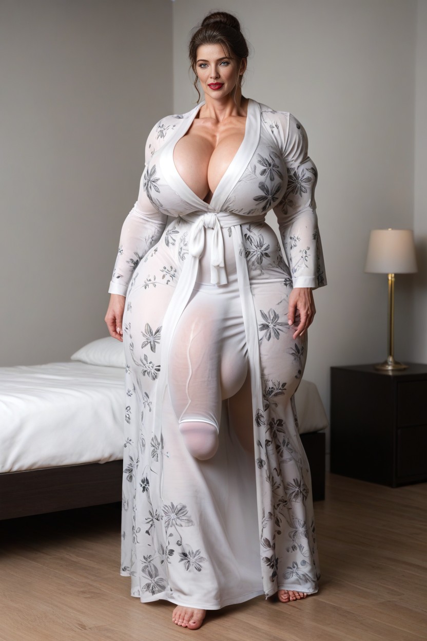 Messy Hair, Large Long Bulge Through Clothing, Robe Tied AI Porn