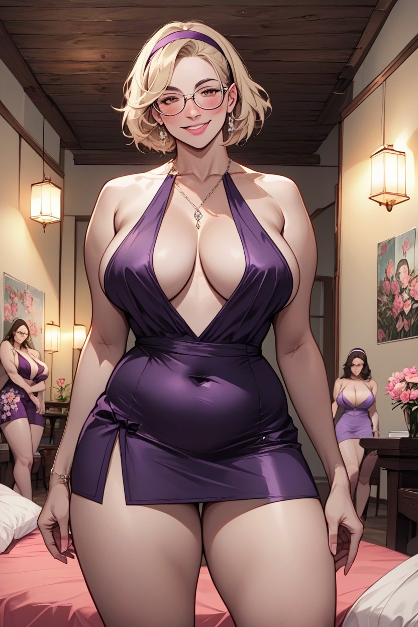 Big Pink Lips, Front View, Purple Dress AI Porn