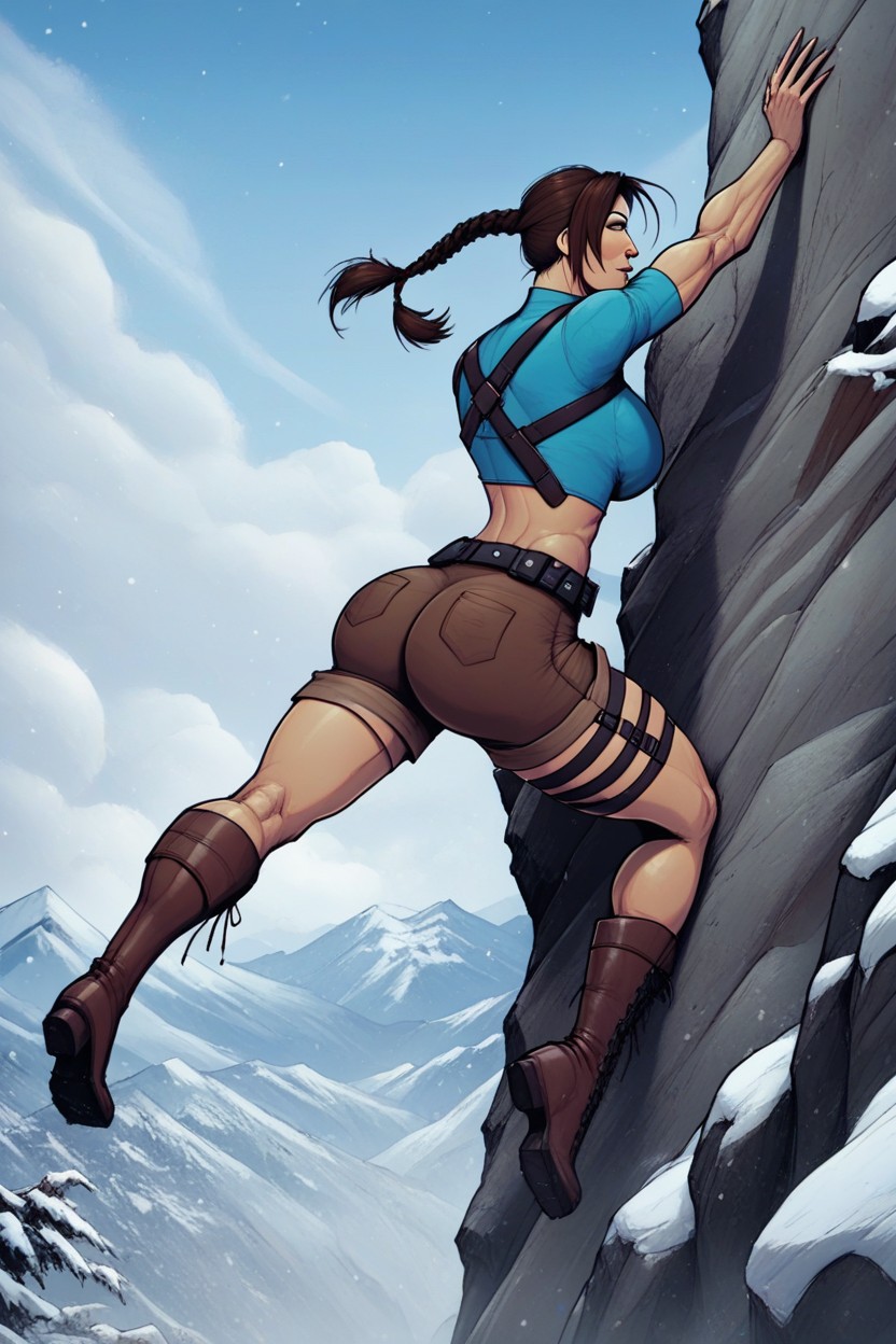 Hand Against Mountain Side, Climbing Harness, Massive Ass AI Porn