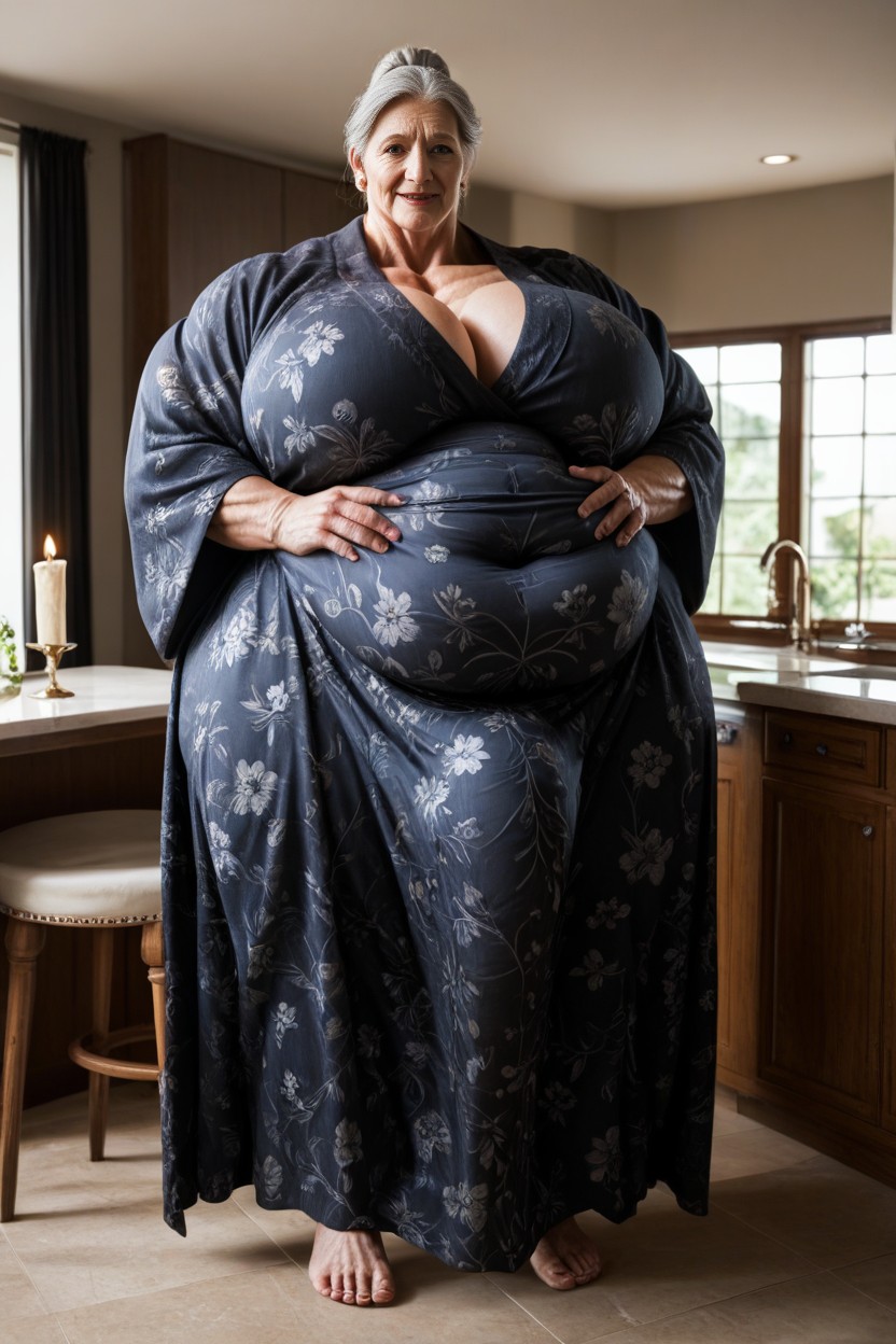 Plump Lips, Pale Skin, Huge Obese Belly AI Porn