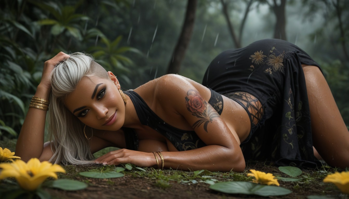 Rounded Breast, Full Back Tattoo, Wet AI Porn