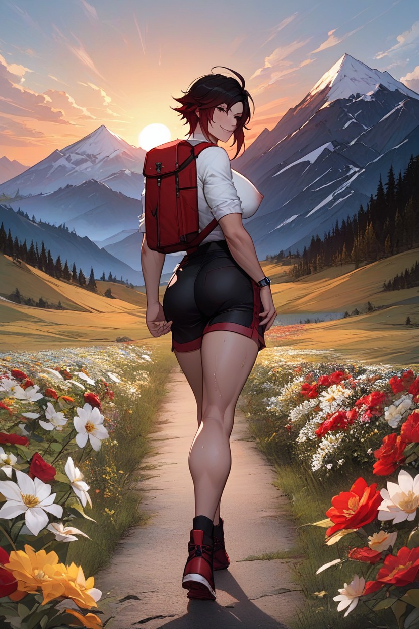The Man Grab Rubys Ass, Smiling At The Camera, Mountain Meadows Hentai IA