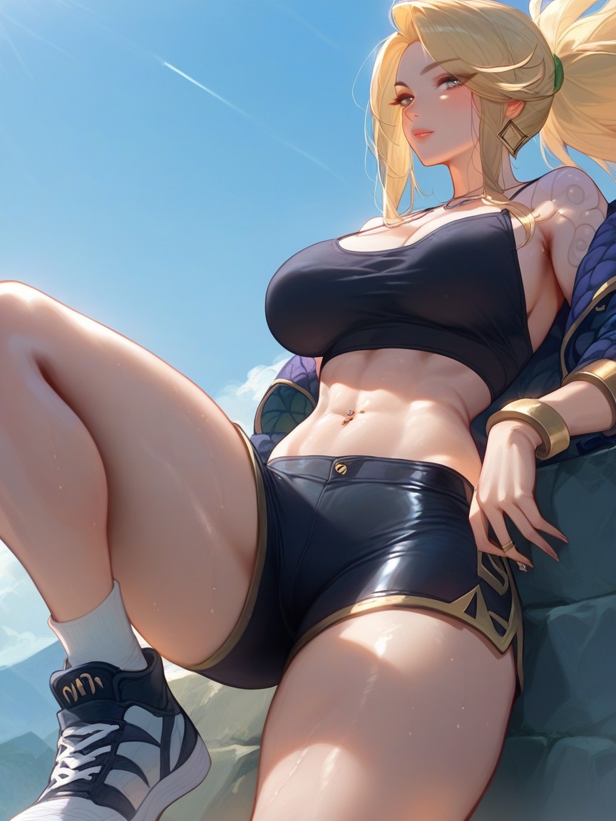 Mountains, Blonde Hair, Looking Up Hentai IA