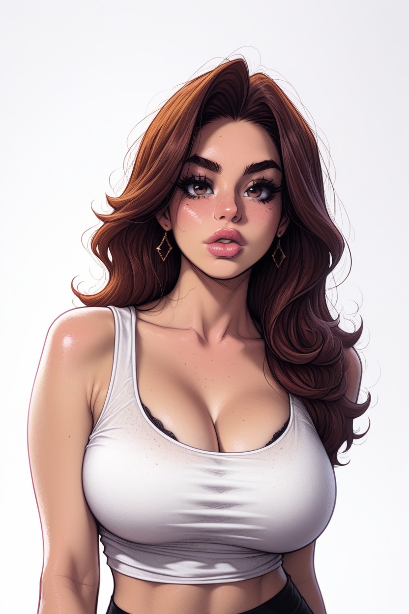 18+, Long Hair, White Tank Top AI Porn