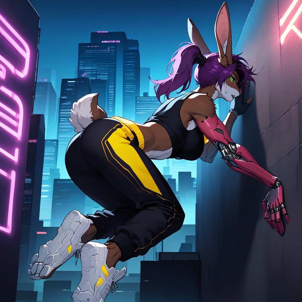 Het Feet Are On The City Wall, She Is Up In The Air, Her Feet Are Sticking To The City Wall Furry IA