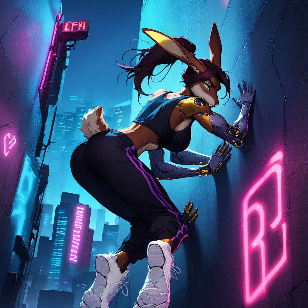 18+, Cyborg Rabbit, Neon Lights Furry AI Porn