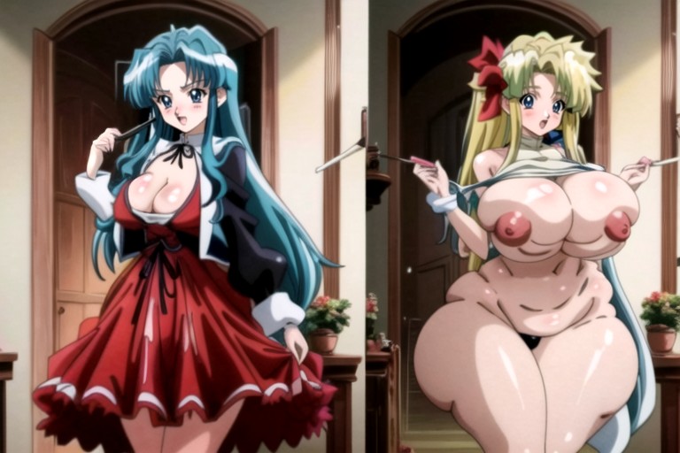 Perfect Face, Hyper Mega Fat Thick Hourglass Body Figure, Long Straight Black Blue Hair Hentai AI Porn