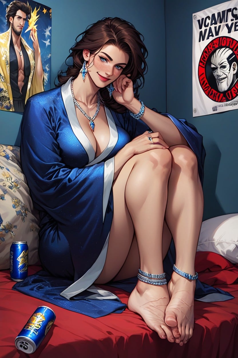 Sitting On Bed, Elegant Choker Necklace, Eyes Open AI Porn