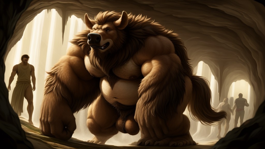 Cave, Body Hair, Flexing Furry AI Porn