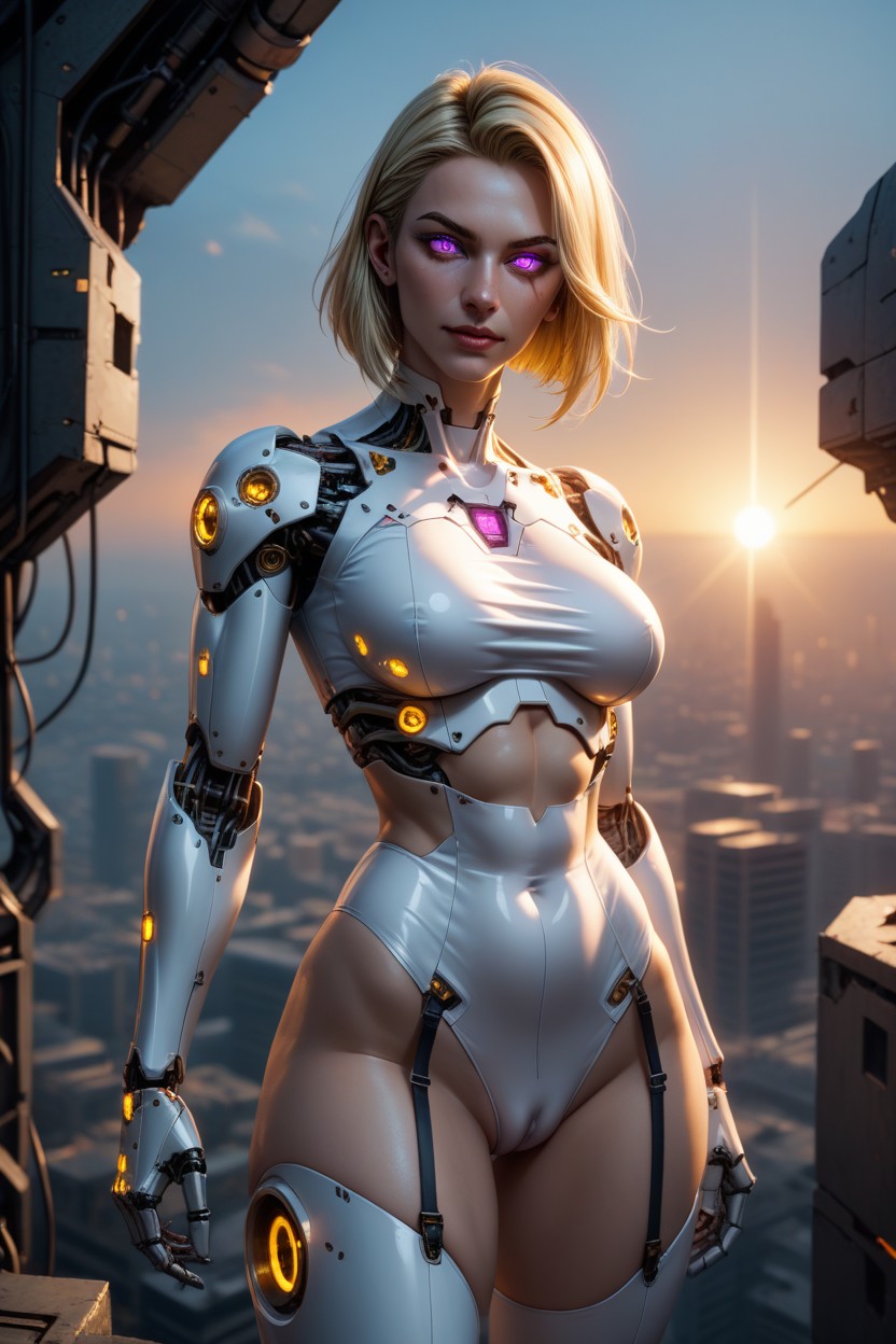 Massively Swollen Cyborg Pussy, Medium Breast, White Cyborg AI Porn