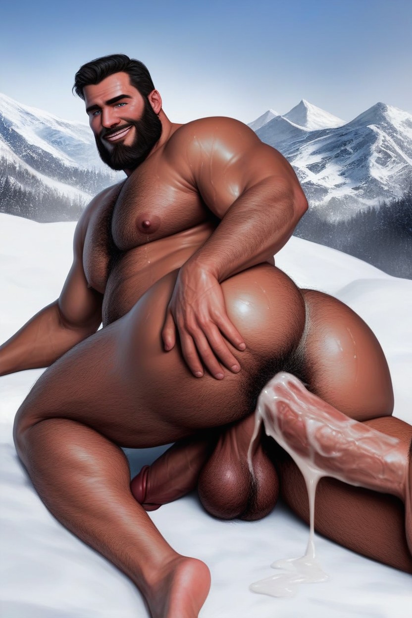 Messy Black Hair, Smooth Anus, Gigantic AI Gay Porn