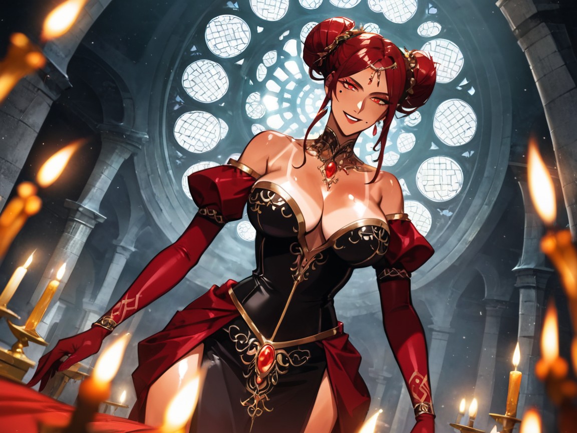 Fire Around Woman, Nobles In Background, Trimmed Silk Robes Latina AI Porn