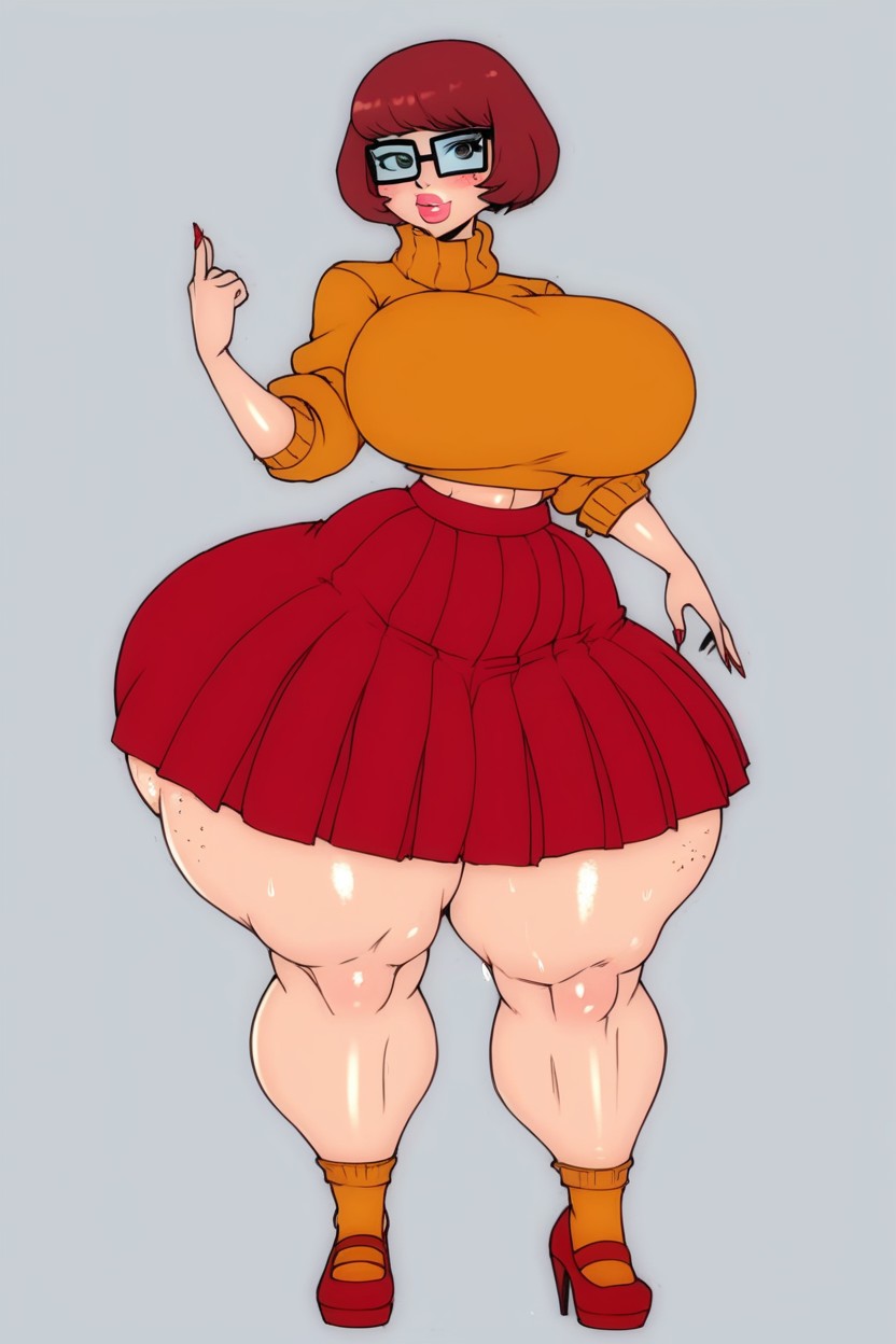 Orange Turtleneck Sweater, Compact Leg Length, Full Body AI Porn