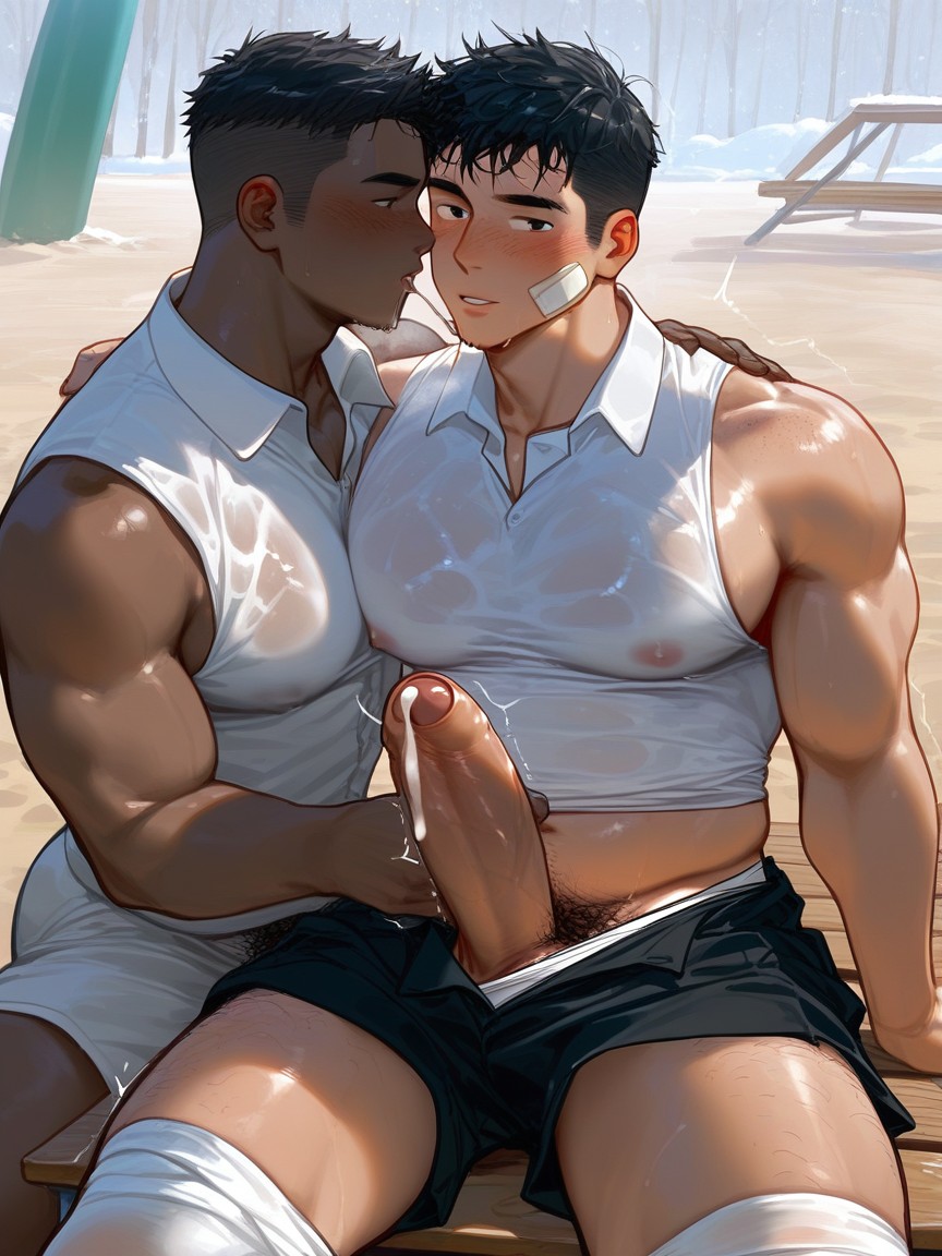 Men Only, White Wet Shorts, Hard Shadow AI Gay Porn