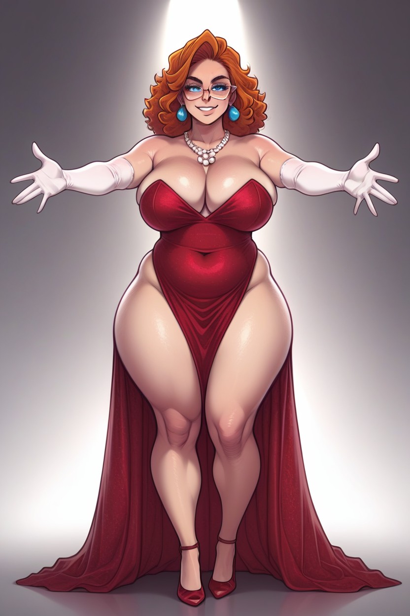 Gafas, Very Curly Hair, Wearing A Pearl Necklace Hentai IA