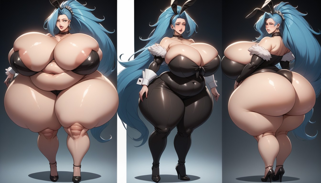 Extremely Large Ass, Multiple Views, Hyper Mega Fat Thick Hourglass Body Figure BBW AI Porn