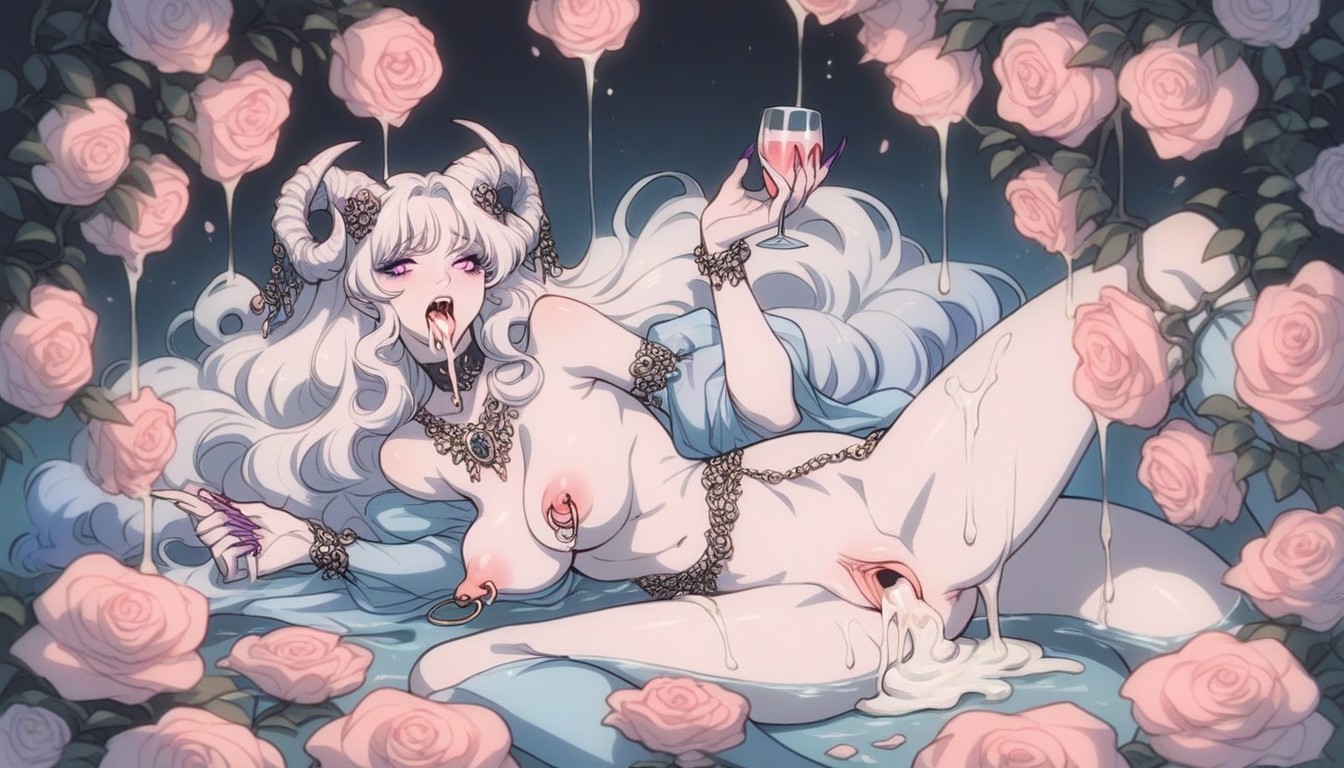 Albino Demon Woman, Small Ass, Hair Ornaments That Glows Purple Hentai AI Porn
