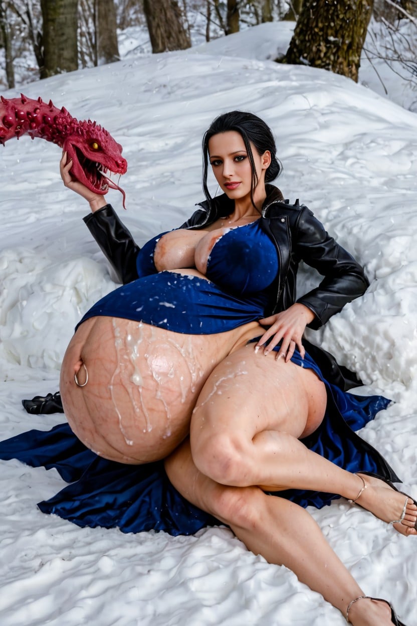 Horror Monster, Pregnant Belly, Meadow Breeding Creature AI Porn