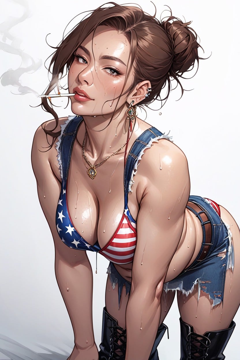 Sweaty, Messy Hair, Brunette Hentai AI Porn