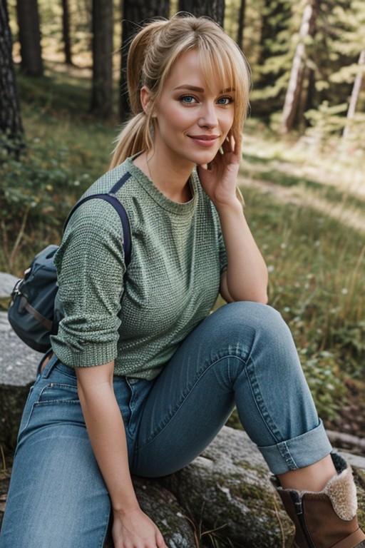 Woods, Blonde Hair, Blue Eyes AI Porn
