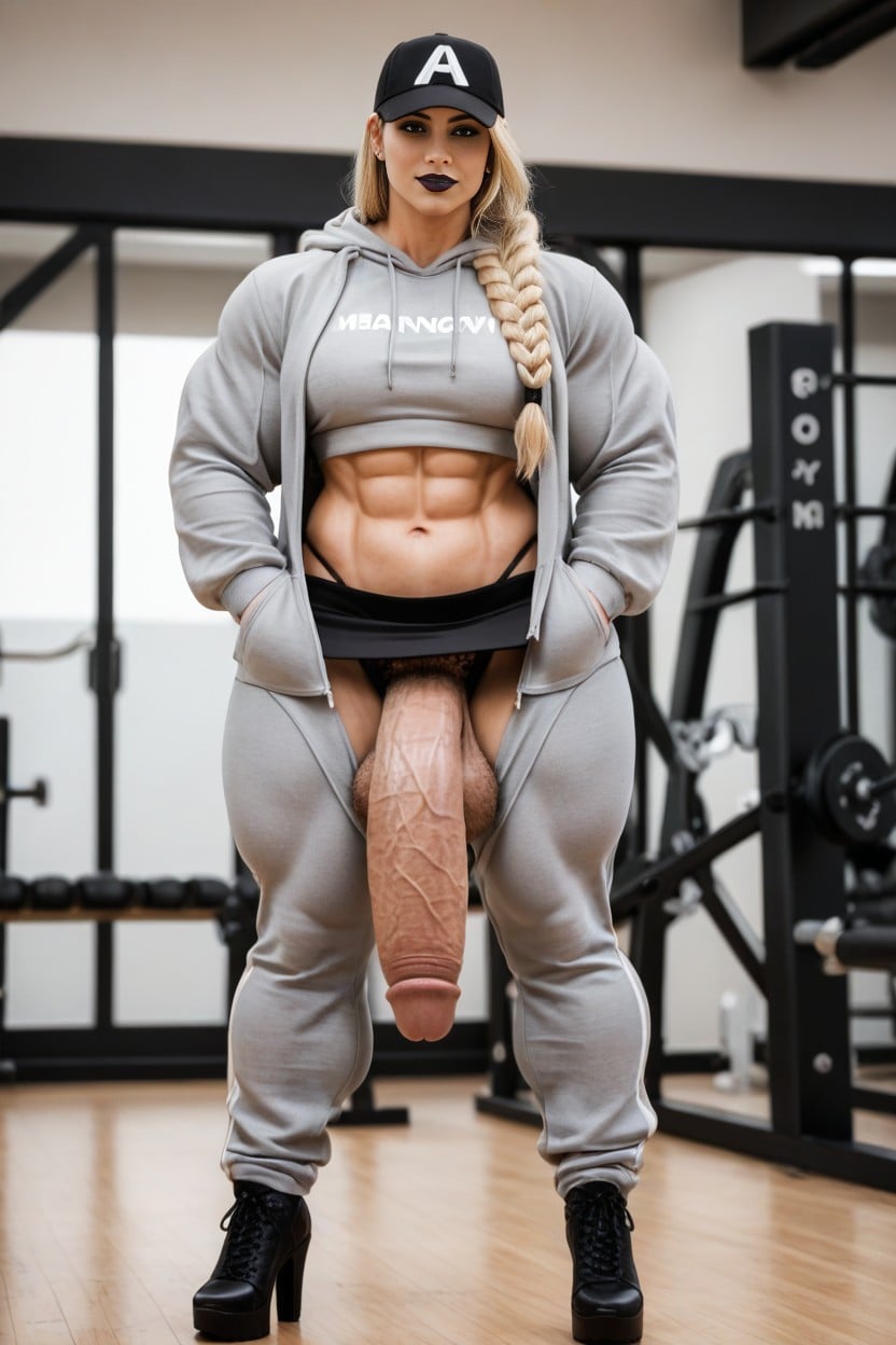 Wearing Tight Gray Crop Hoodie, Bottom Up (upskirt), Fat Hairy Black Cock AI Porn