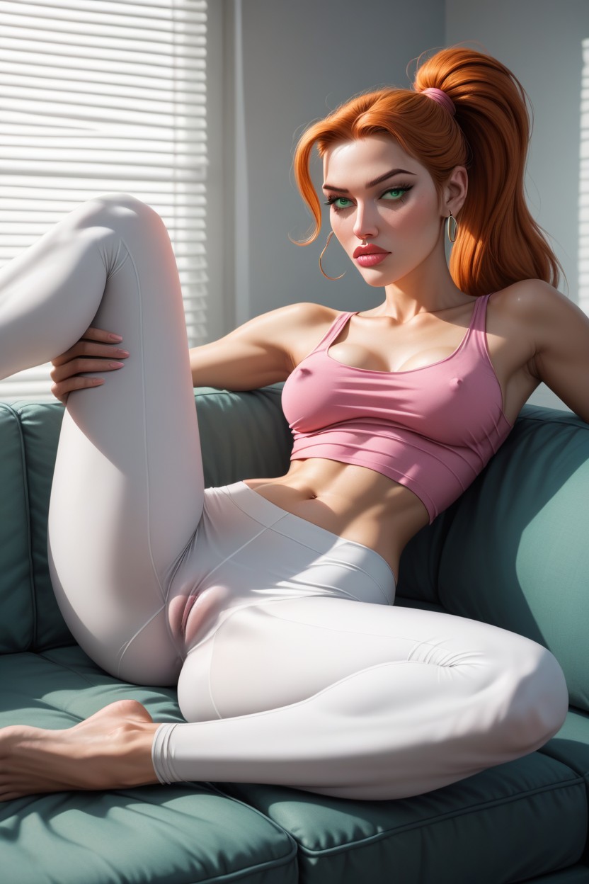 Pussy Juice, Feet In Frame, Pink Tank Top AI Porn