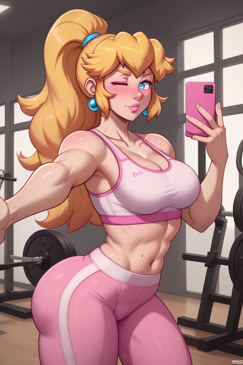 Gym, Princess Peach, Winking Hentai AI Porn