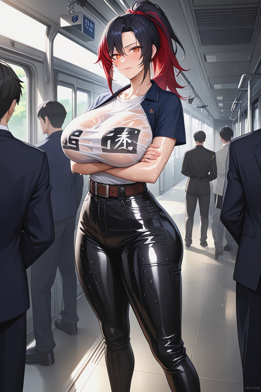 Black Waist Belt Belt, Black Gloves, Looking At Viewer Hentai AI Porn
