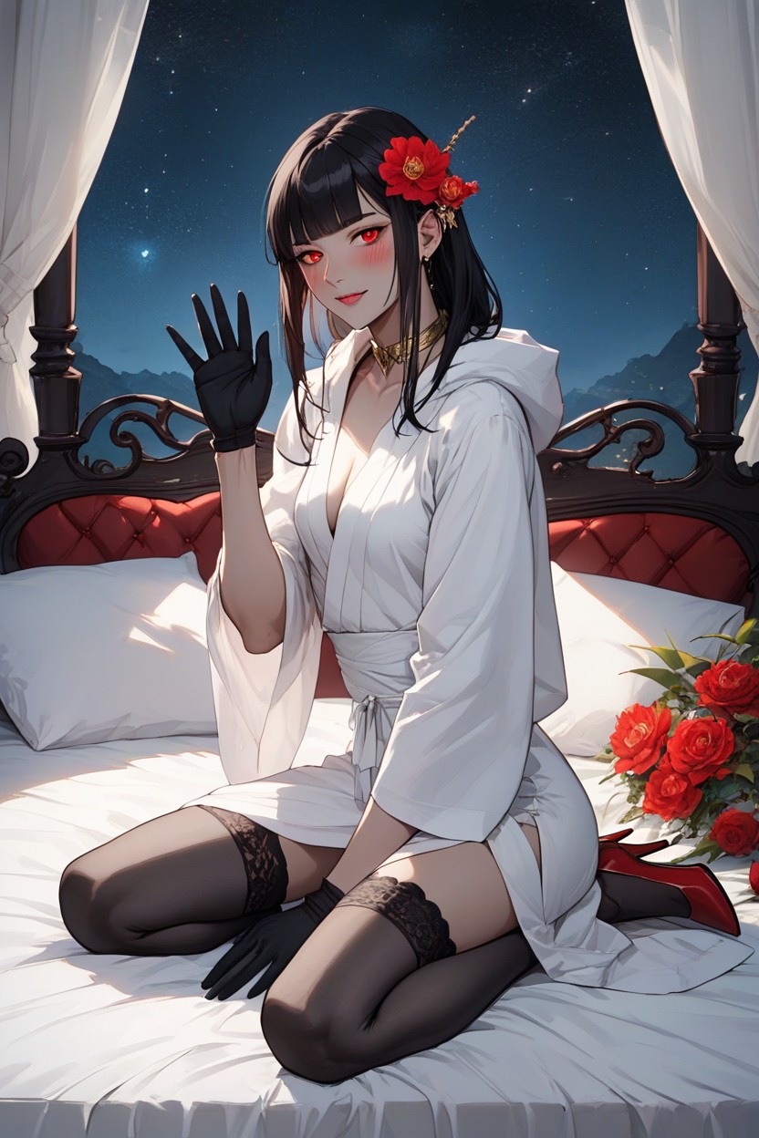 Gold Choker, Bedroom, Black Gloves Hentai AI Porn