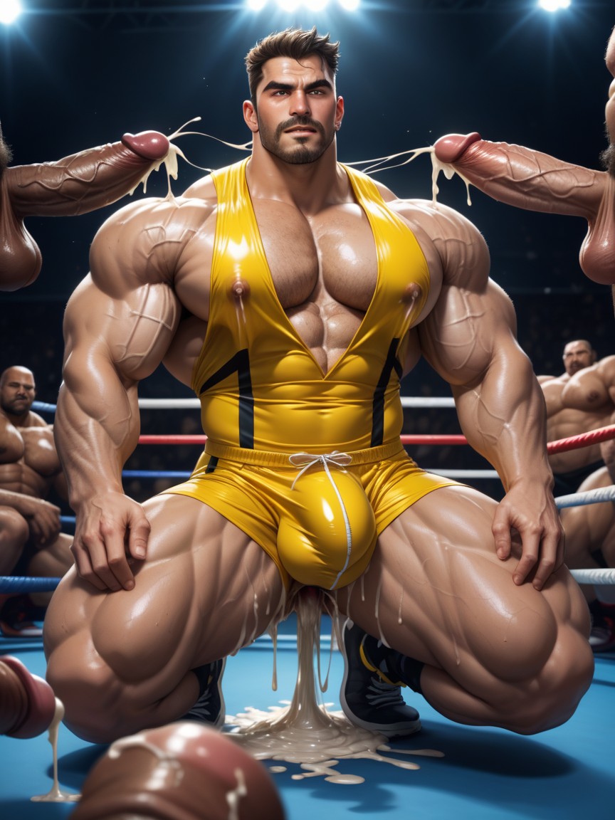 Gangbang, Face Flushed, Hyper Sticky Cum On His Hair AI Gay Porn