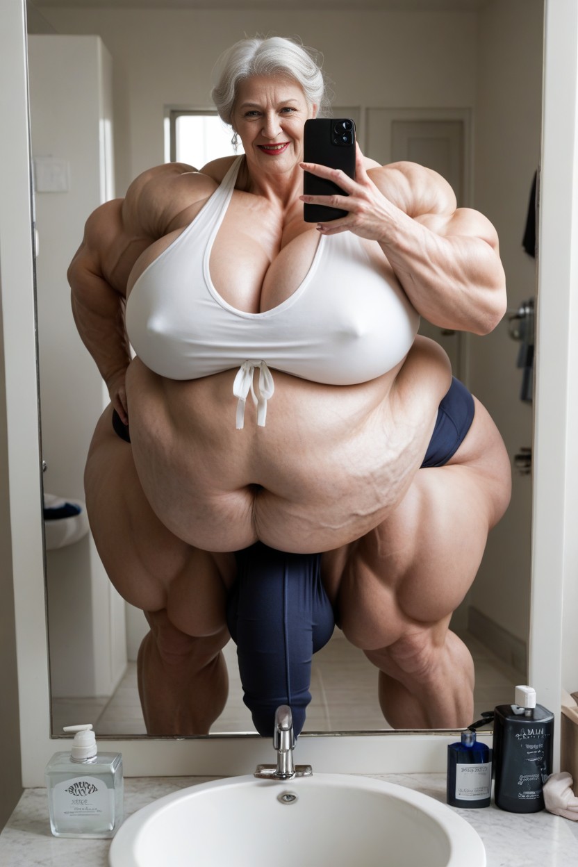 Impossibly Huge Ass, White Hair, Large Long Bulge Through Clothing AI Porn
