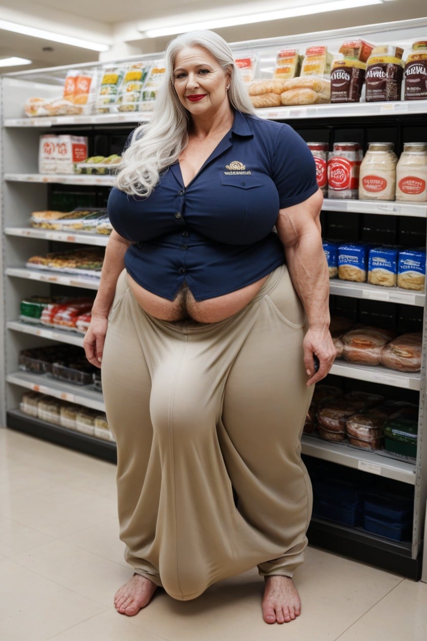 Navy Collard Shirt With Walmart Logo Beige Colored Pants Wearing Khaki Pants, Big Belly, Big Belly AI Porn
