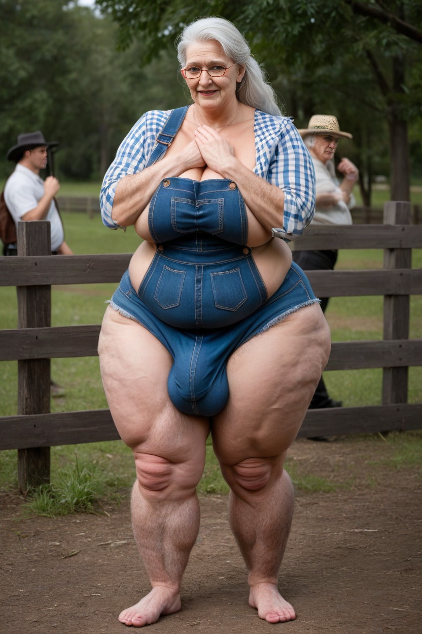 White Hair, Huge Obese Belly, Large Breast AI Porn