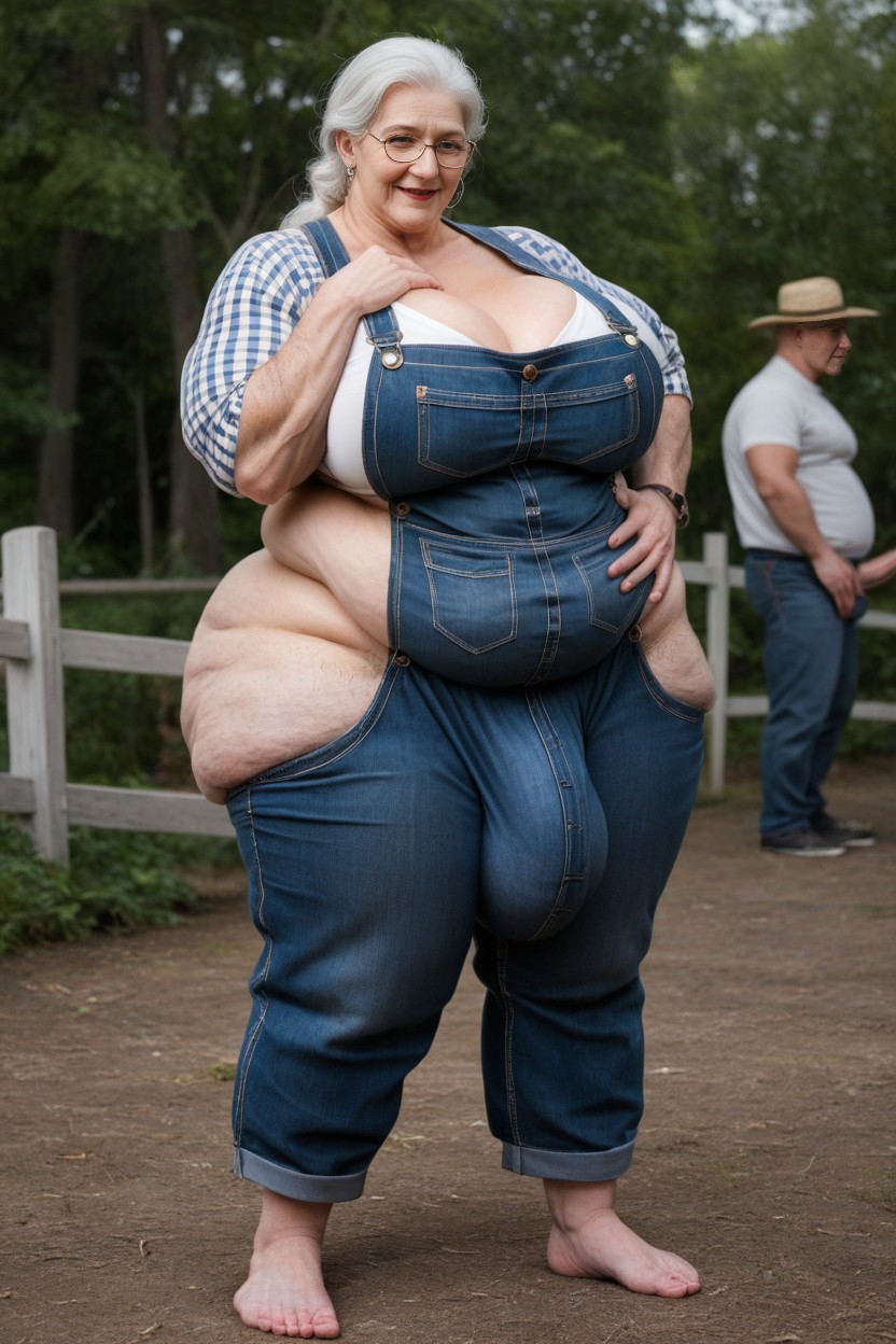 Huge Obese Belly, White Hair, Huge Round Thighs AI Porn