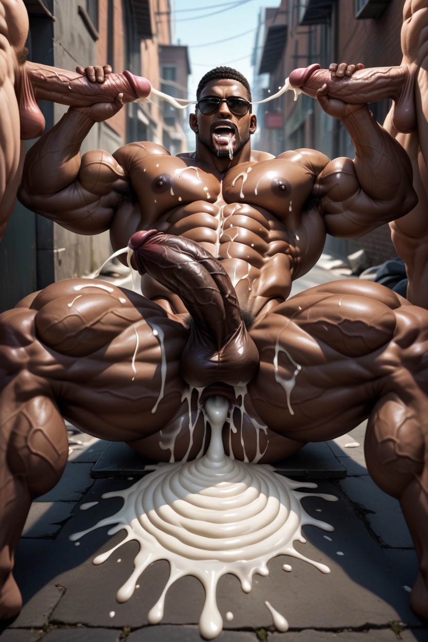 Many People Around, Huge Swollen Balls, Veiny Cocks AI Gay Porn
