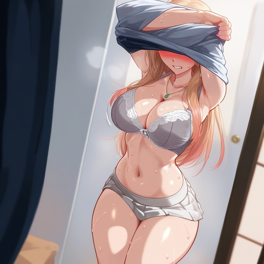 Taking Off My Clothes, Blushing, Woman Hentai AI Porn